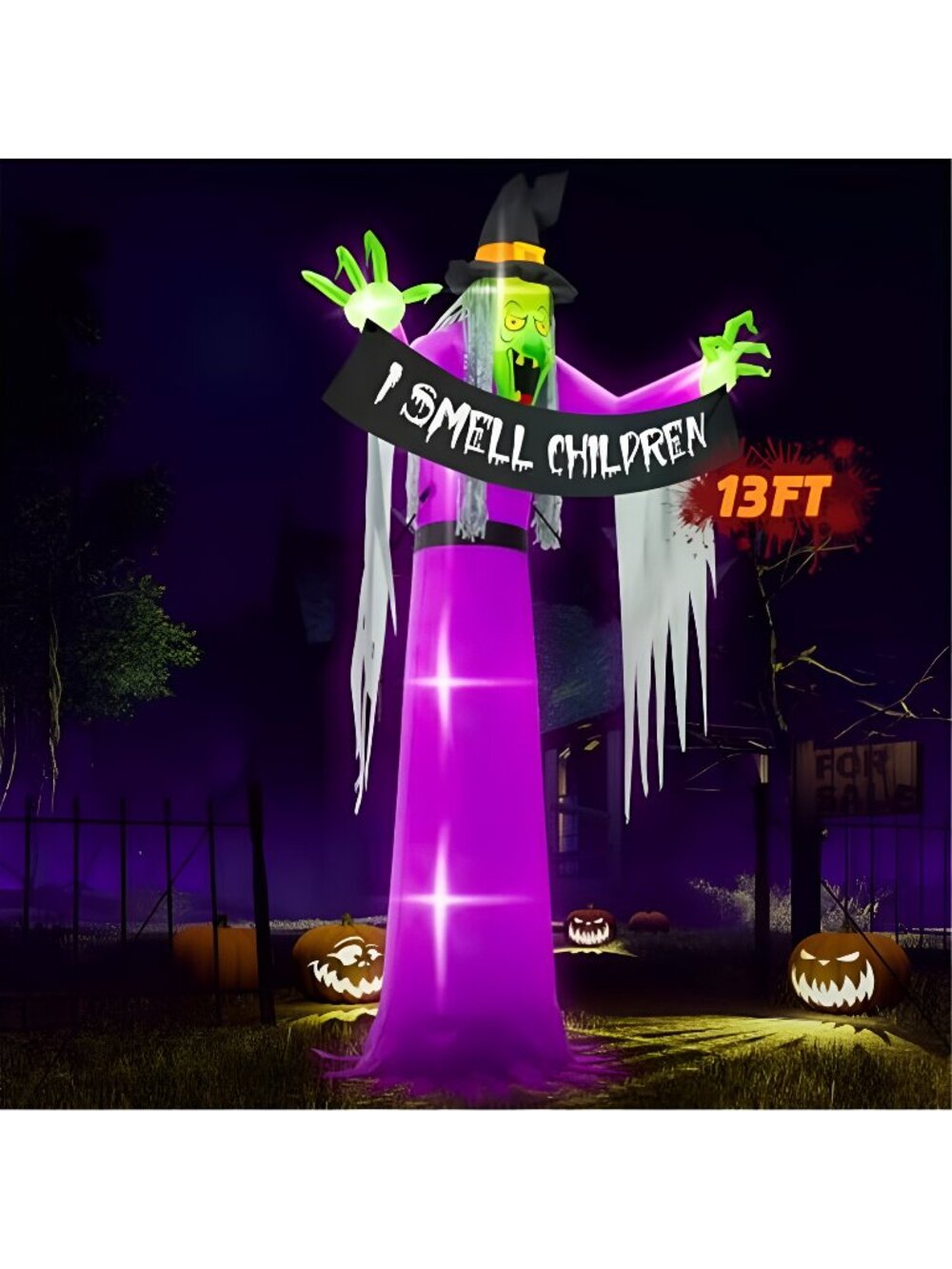13FT Halloween Outdoor Inflatables, Large Scary Blow Up Witch Yard Decor